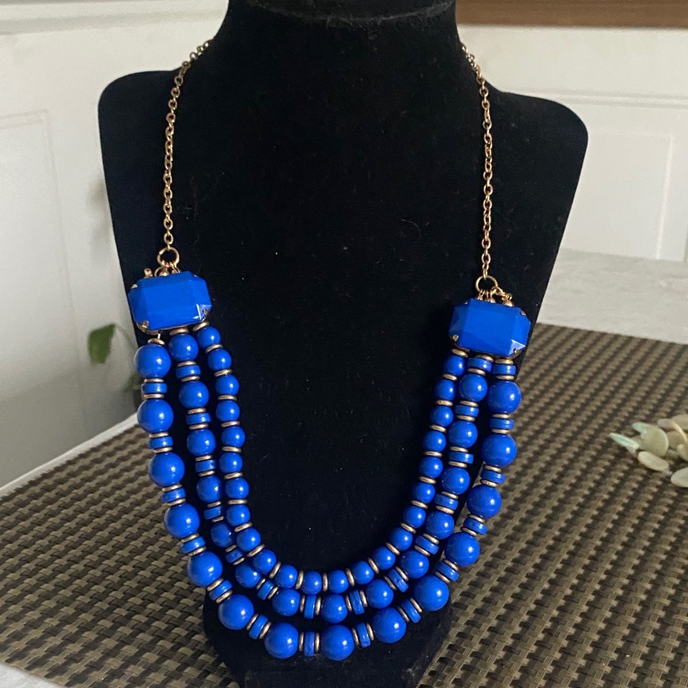 Blue Multi-Strand Beaded Statement Necklace - Unbranded